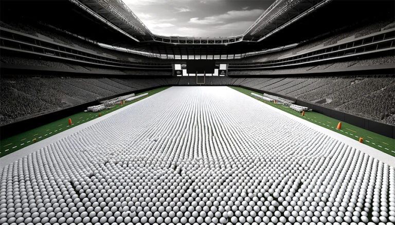 Football Field Covered in Golfballs